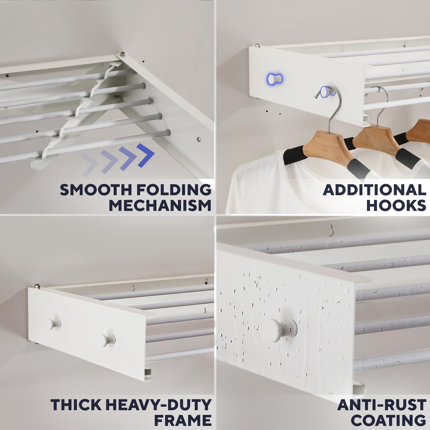 Sturdy Wall Mounted Drying Rack 28” – Foldable Space-Saving Design – Heavy-Duty Wall Hanging Clothes Drying Rack, 55-lb Capacity – Easy Installation with Wall Template – Ideal for Clothes, Towels & More