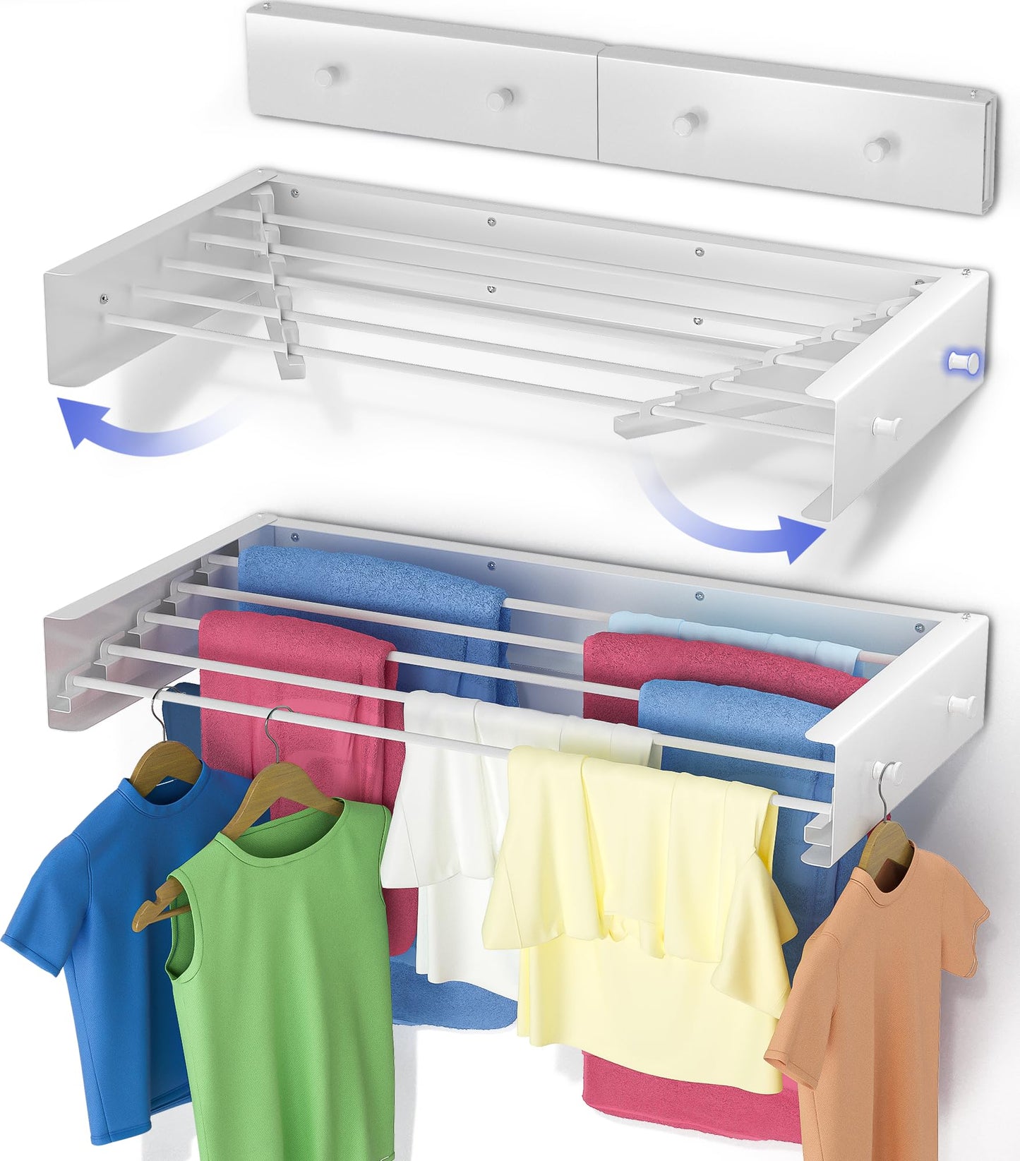 Sturdy Wall Mounted Drying Rack 28” – Foldable Space-Saving Design – Heavy-Duty Wall Hanging Clothes Drying Rack, 55-lb Capacity – Easy Installation with Wall Template – Ideal for Clothes, Towels & More