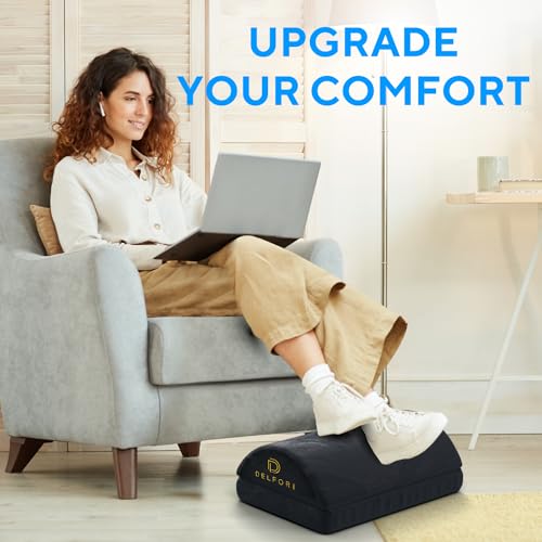Ergonomic Under Desk Footrest - Premium Foot Rest for Work, Home & Office Use - 100% Memory Foam Foot Stool w/Adjustable Heights - Fantastically Comfortable & Perfect for Pain Relief and Leg Support