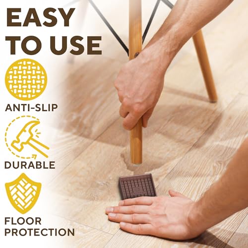 Non Slip Furniture Pads - 4pcs Furniture Cups - Coasters to Prevent Sliding for Couch, Bed, Chair- 2x2 Anti Skid Furniture Stoppers for Hardwood, Tile Floors - Fit Any Feet Shape (Brown)
