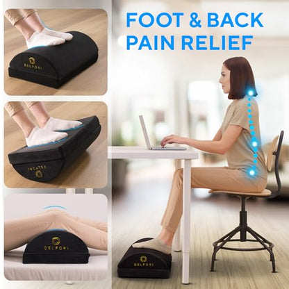 Ergonomic Under Desk Footrest - Premium Foot Rest for Work, Home & Office Use - 100% Memory Foam Foot Stool w/Adjustable Heights - Fantastically Comfortable & Perfect for Pain Relief and Leg Support