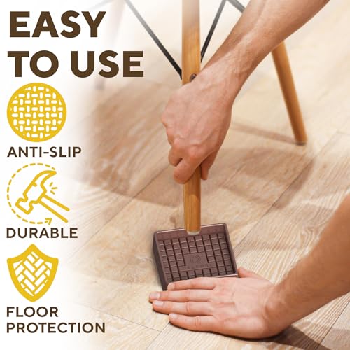 Non Slip Furniture Pads - 4pcs Furniture Cups - Coasters to Prevent Sliding for Couch, Bed, Chair- 4x4 Anti Skid Furniture Stoppers for Hardwood, Tile Floors - Fit Any Feet Shape (Brown)