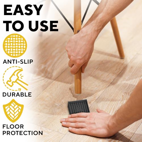 Non Slip Furniture Pads - 4pcs Furniture Cups - Coasters to Prevent Sliding for Couch, Bed, Chair- 2x2 Anti Skid Furniture Stoppers for Hardwood, Tile Floors - Fit Any Feet Shape (Black)