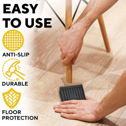 Non Slip Furniture Pads - 4pcs Furniture Cups - Coasters to Prevent Sliding for Couch, Bed, Chair- 3x3 Anti Skid Furniture Stoppers for Hardwood, Tile Floors - Fit Any Feet Shape (Black)
