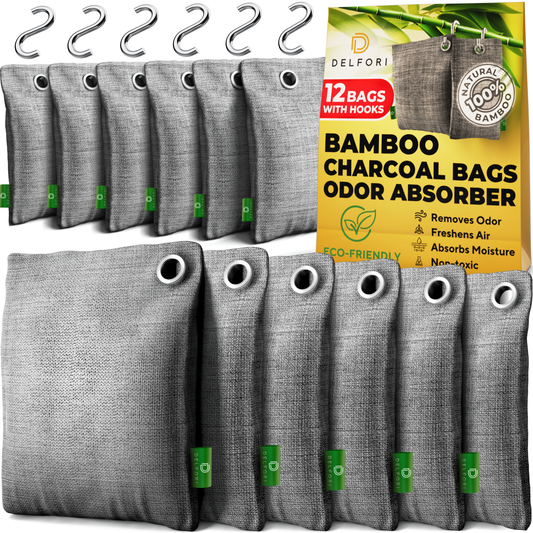 12-Pack Activated Charcoal Odor Absorber - Natural Charcoal Bags Odor Absorber for Fresh Home, Closet, Shoes, Car - Premium Bamboo Charcoal Air Purifying Bag - Effectively Removes Musty Smell & Odors