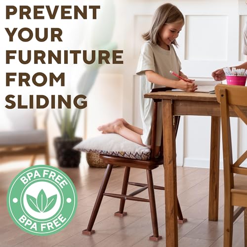 Non Slip Furniture Pads - 4pcs Furniture Cups - Coasters to Prevent Sliding for Couch, Bed, Chair - 2x2 Anti Skid Furniture Stoppers for Hardwood, Tile Floors - Fit Any Feet Shape (Brown)